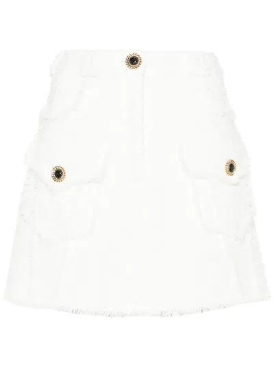 Balmain Cotton-blend Weed Miniskirt In White