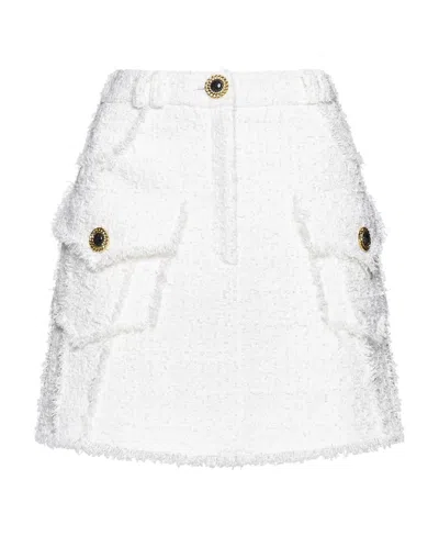 Balmain Cotton-blend Weed Miniskirt In White