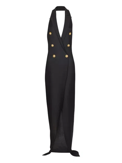 BALMAIN 6 BUTTONS LONG HALTERNECK KNIT DRESS