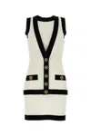 Balmain Knitted Sleeveless Mini Dress In Naturelnoir