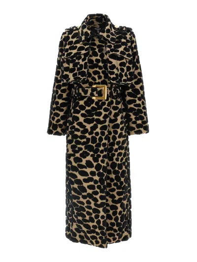 BALMAIN LEOPARD JACQUARD TRENCH COAT