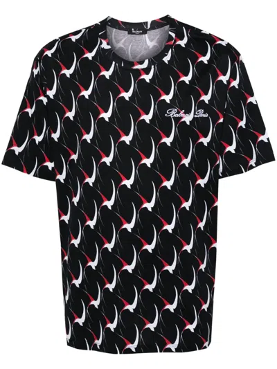 Balmain Abstract-print Cotton T-shirt In Black