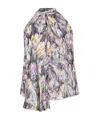 Balmain Pussy-bow Top With Feather Print In Gray