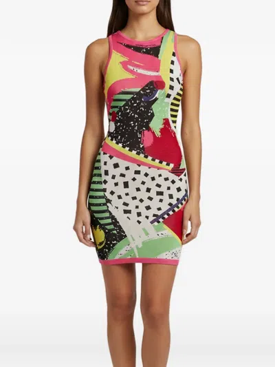 Pre-owned Balmain Abstract-print Sleeveless Mini Dress In Pink