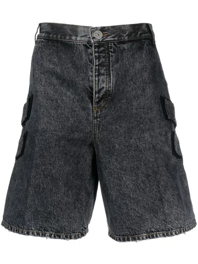 Balmain Acid-wash Denim Shorts In Blue