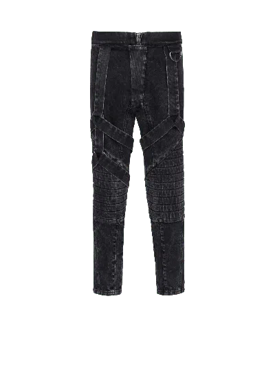 Balmain Acid Wash Multi-strap Jeans In Black