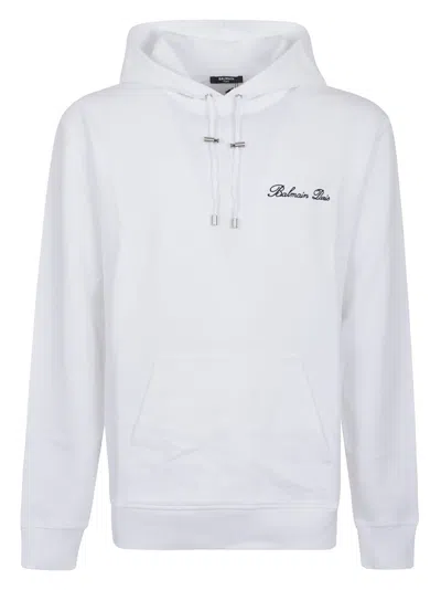 Balmain Adjustable Hooded Sweatshirt With Iconic Embroidery In White