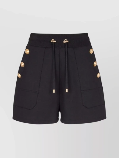 Balmain Adjustable Waist Jersey Shorts With 6 Buttons In Black