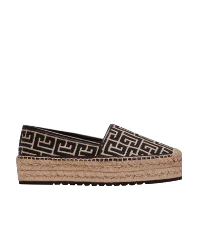 Balmain Alex Interwoven Letter Jacquard Shoes In Nude