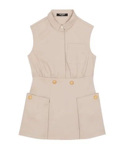 Balmain Kids' A-line Dress With Buttons In Neutral
