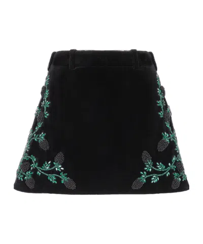 Balmain A-line Skirt In Blackberry-embroidered Velvet