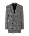 Balmain All-over Monogram-print Blazer In Black