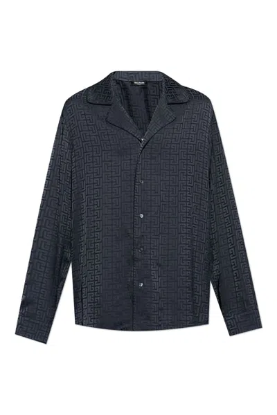Balmain All-over Monogram Shirt In Blu