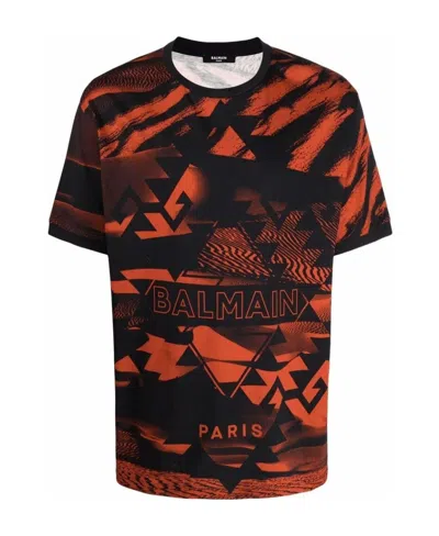 Balmain All Over Printed T-shirt With  Logo In Black
