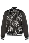 Balmain Printed Satin Palm Tree Bomber Jacket In Noir/blanc