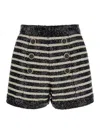 Balmain Black And White Striped Shorts With Jewel Buttons In All-over Sequins Fabric Woman
