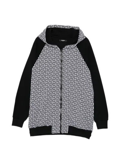 Balmain Kids' All-over Logo Hoodie In Black