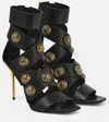 Balmain Women's Square Toe Logo Accent Strappy High Heel Sandals In Noir/or