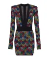 Balmain Knit Dress With Monogram And Geometric Pattern In Black