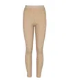 Balmain Ribbed Contrast Knit Leggings With High Waist In Beige