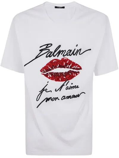 BALMAIN BALMAIN & LIPS EMBROID T-SHIRT - REG FIT