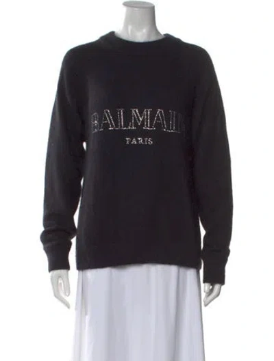 Pre-owned Balmain Angora Graphic Print Sweater In Black