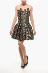 Balmain Animal Patterned Flared Strapless Dress In Gray