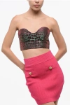 Balmain Animal Patterned Iridescent Effect Strapless Crop Top In Gray