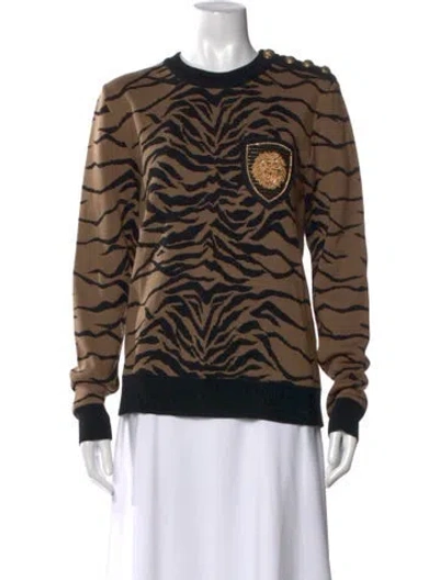 Pre-owned Balmain Animal Print Crew Neck Sweater In Brown