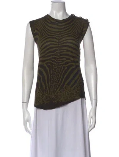 Pre-owned Balmain Animal Print Crew Neck Top In Green