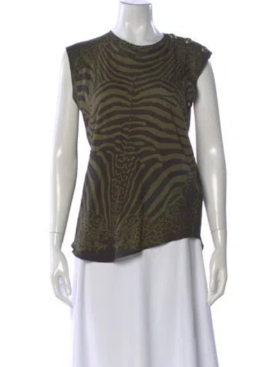 Pre-owned Balmain Animal Print Crew Neck Top In Green