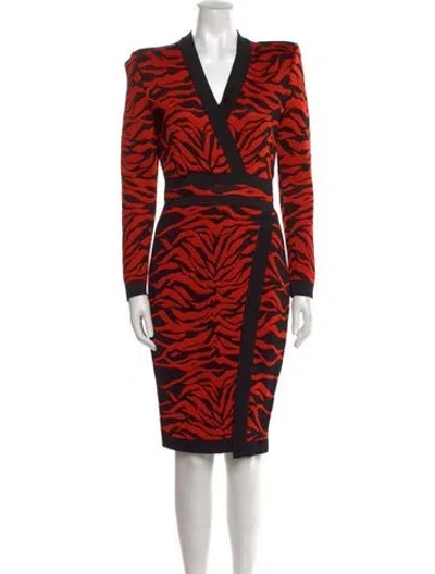 Pre-owned Balmain Animal Print Knee-length Dress In Orange