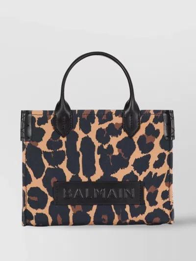 Balmain Animal Print Leather Trim Top Handle Tote Bag In Blue