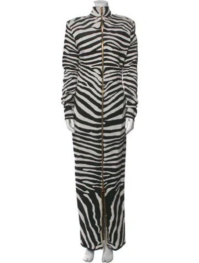 Pre-owned Balmain Animal Print Long Dress In Black