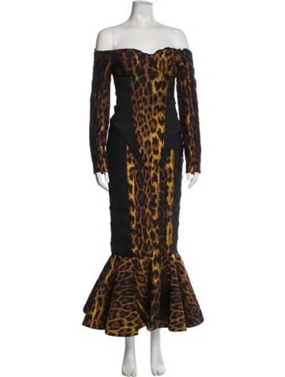 Pre-owned Balmain Animal Print Long Dress In Brown