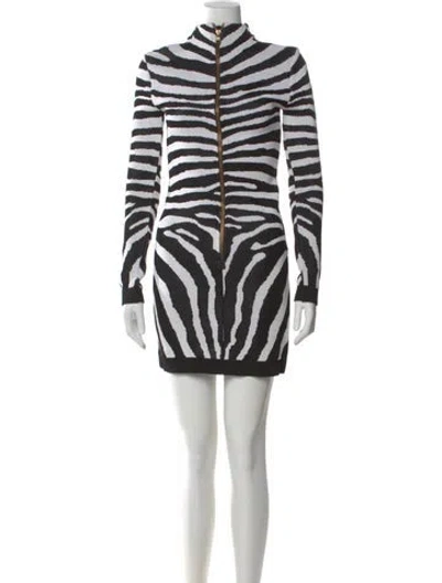 Pre-owned Balmain Animal Print Mini Dress In White
