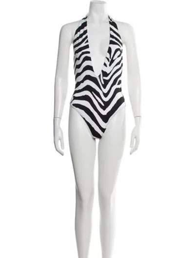 Pre-owned Balmain Animal Print One-piece W/ Tags In White