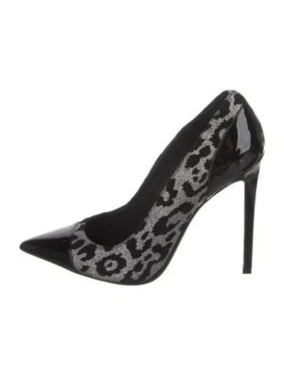 Pre-owned Balmain Animal Print Pumps Glitter Pumps In Black