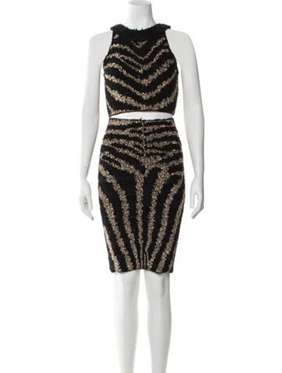 Pre-owned Balmain Animal Print Studded Accents Skirt Set In Black