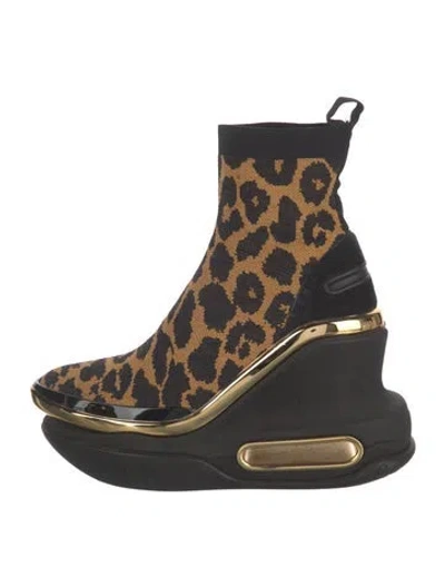 Pre-owned Balmain Animal Print Wedge Sneakers In Brown