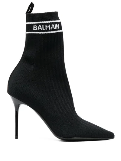 Balmain Ankle Boot Skye-knit Booties In Black