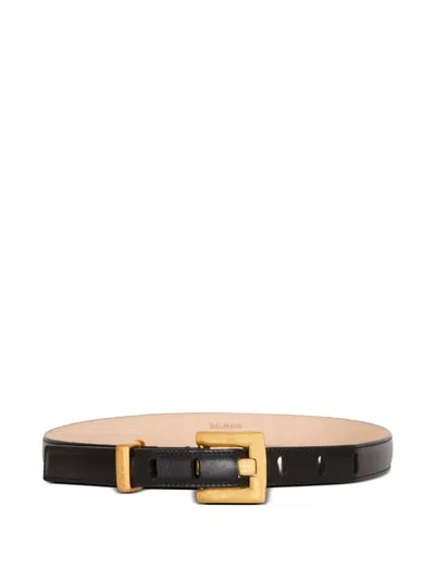 Balmain "anthem" 2cm Calfskin Belt In Brown