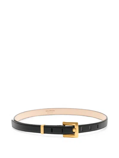 Balmain Anthem High-waist Smooth Calfskin Belt With Monogram Buckle In Black