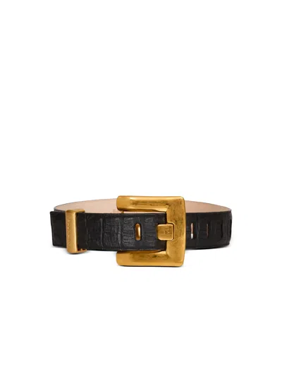 Balmain Anthem Belt In Embossed Crocodile-print Calfskin In Black