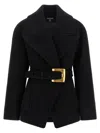 Balmain Short Wool Wrap Coat In Black