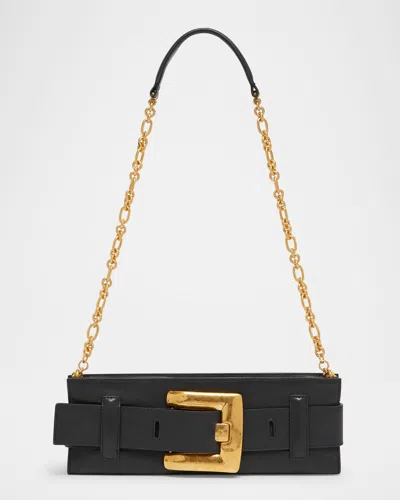 Balmain Anthem Belted Clutch Bag In Leather In Black