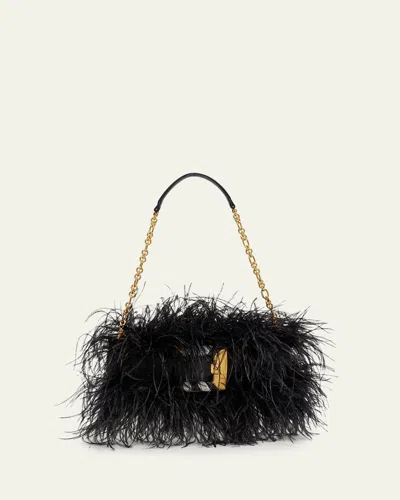 Balmain Anthem Feather-detail Shoulder Bag In Orange