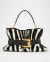 Balmain Anthem Belted Shoulder Bag In Zebra-print Calf Hair In Black