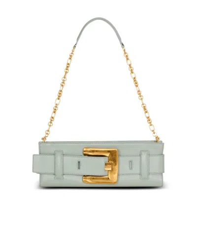 Balmain Anthem Buckle Chain Clutch Bag In Green