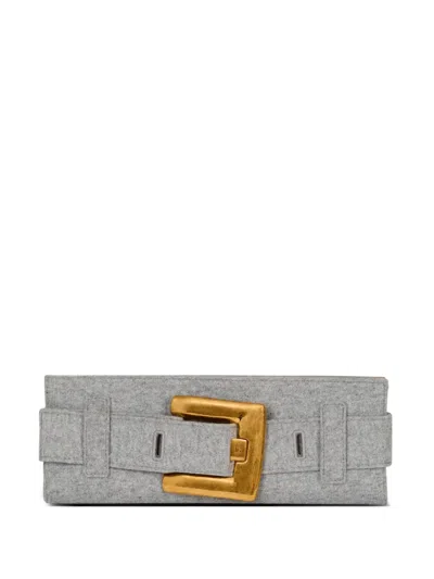 Balmain Anthem Buckle-detail Clutch Bag In Gray